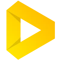 Himovies yellow minimalist logo with stylized geometric H design